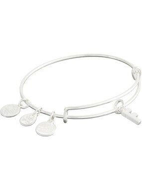 Initial F Silver Expandable Bangle Initials Letter Charm Bracelet, Shiny Finish